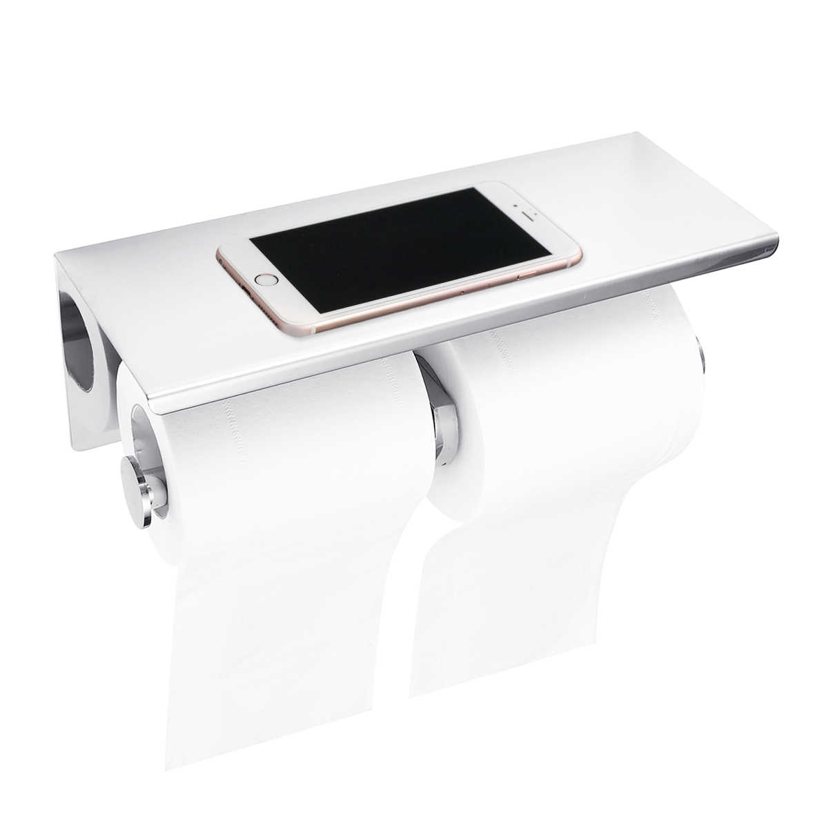 Wall Mounted Double Toilet Paper Roll Holder Bathroom Organiser with Shelf New