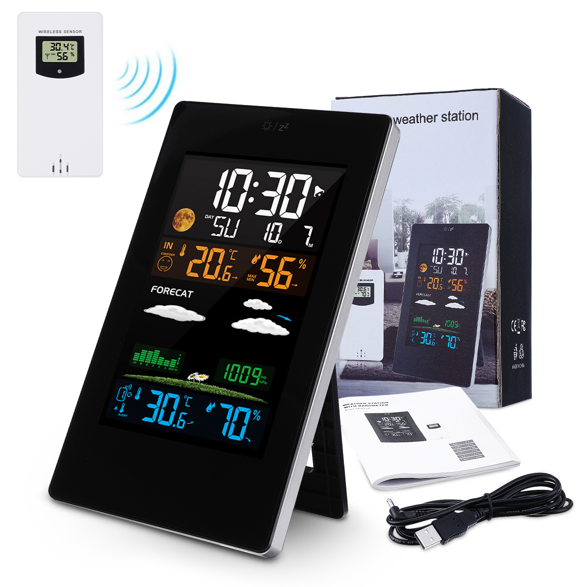 Digital Funk Thermometer Hygrometer LCD Mini Drahtloses Wetterstation Batterie