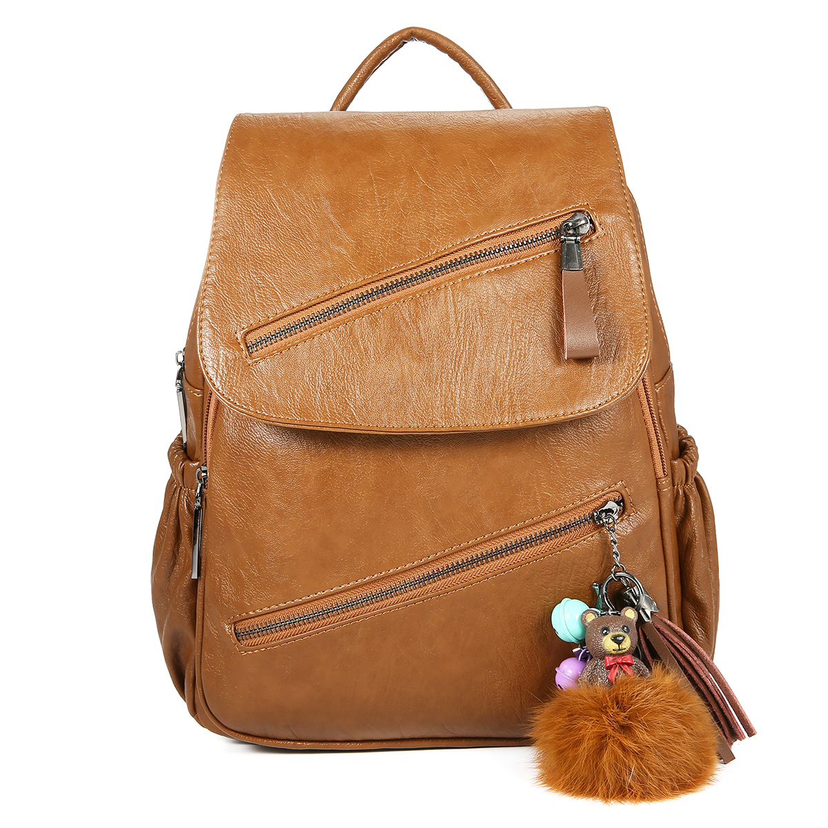 Women Casual Medium Pu Backpack With Bear Pendent