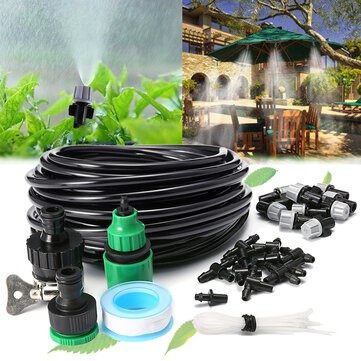 Black Kalolary Misting System 32.8ft Outdoor Cooling Mist System Drip Irrigation Mister with 10pcs Misting Nozzle Spinklers for Home Garden Patio